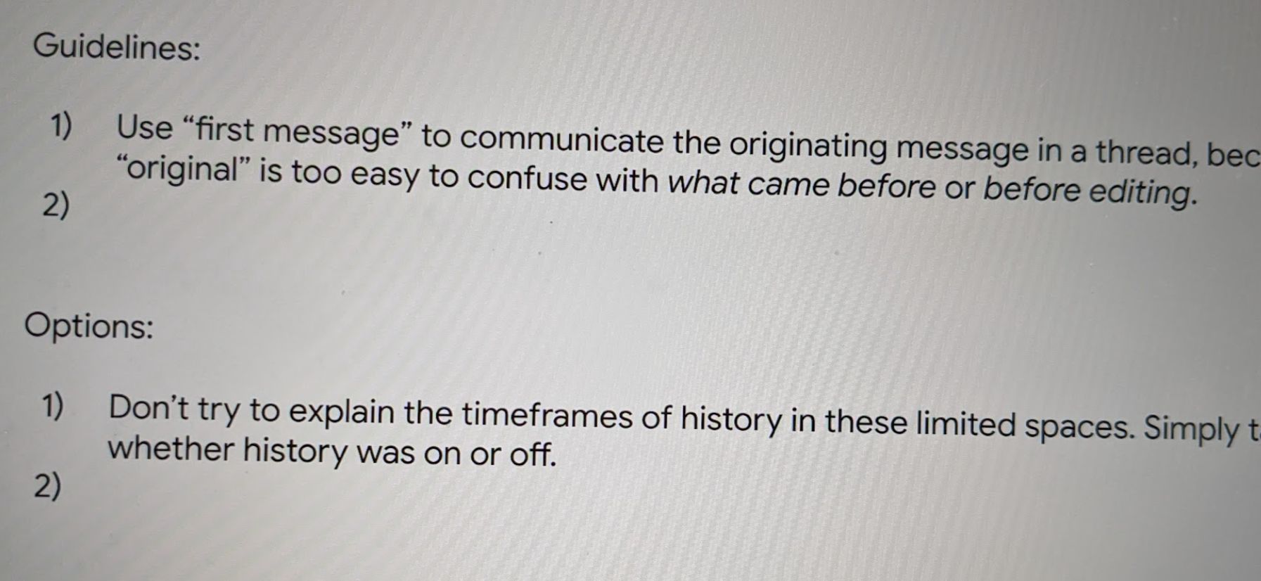 Guidelines: Use first message instead of original message