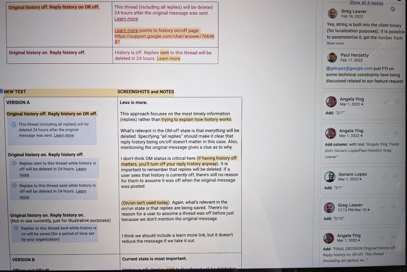 Version A Less is more rationale and stakeholder comment threads
