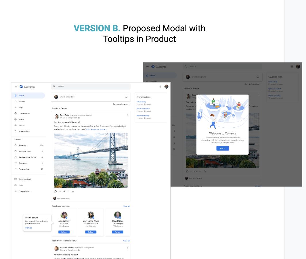 Currents contextual onboarding modal and tooltips